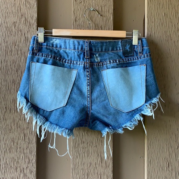 One Teaspoon Suede Pockets Denim Jean Shorts - Picture 6 of 14